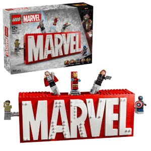 LEGO MARVEL logotyp och minifigurer 76313