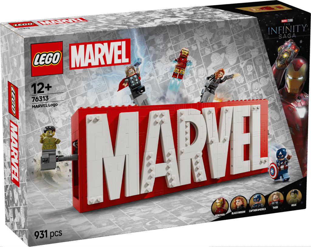 LEGO MARVEL logotyp och minifigurer 76313
