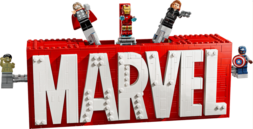LEGO MARVEL logotyp och minifigurer 76313