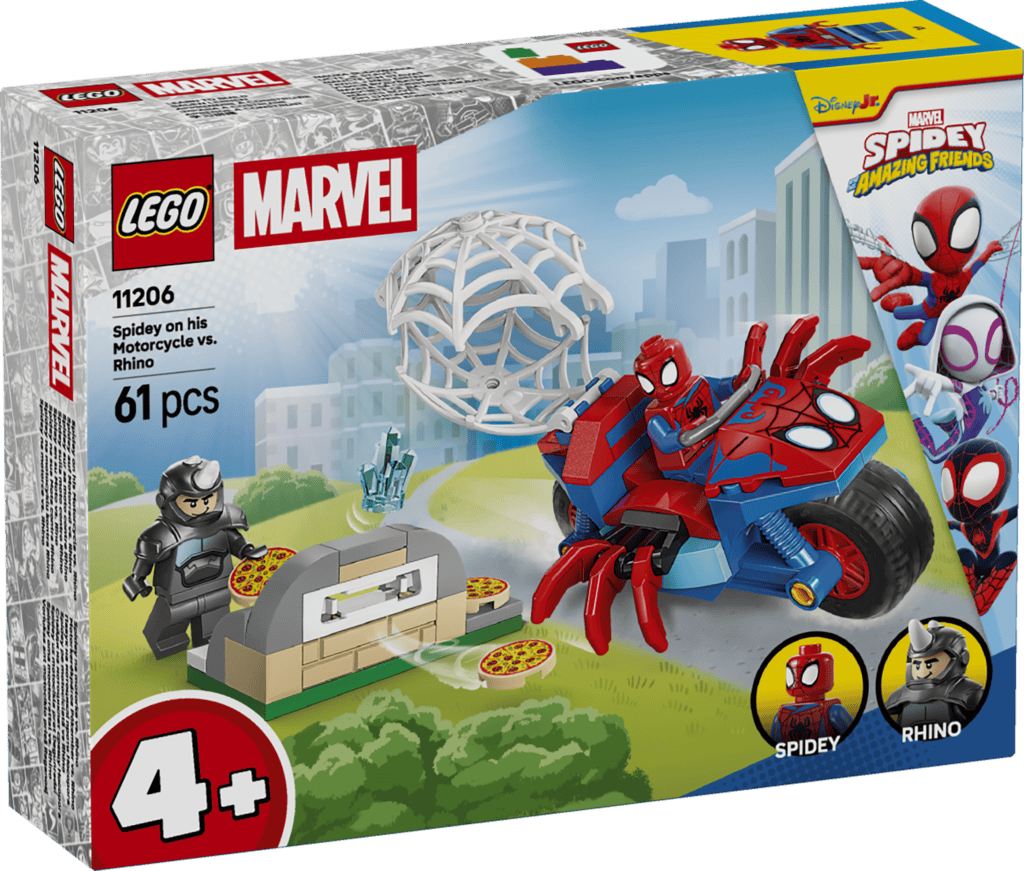 LEGO Spidey på sin motorcykel mot Rhino 11206