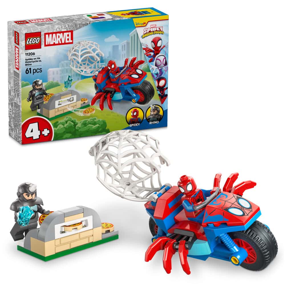 LEGO Spidey på sin motorcykel mot Rhino 11206